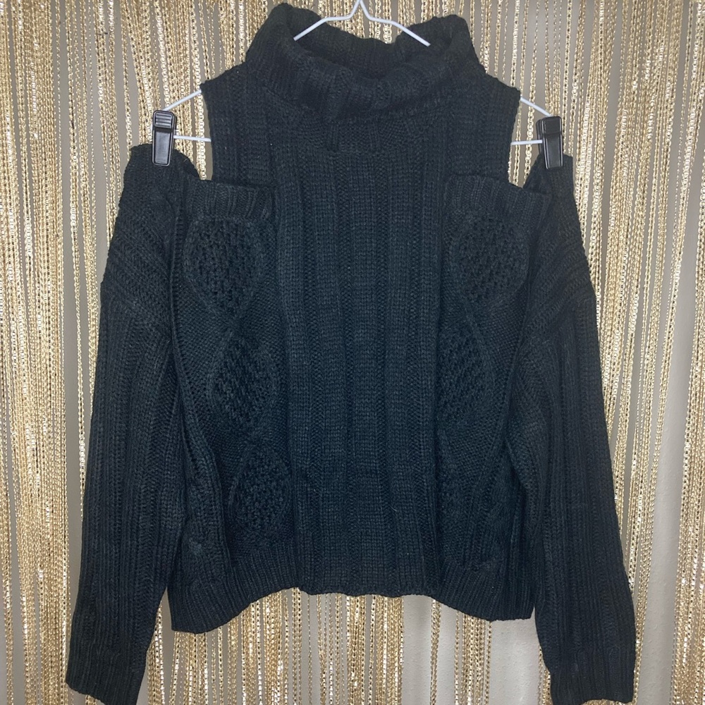NWT Black cropped cold shoulder turtleneck sweater blue b brand
